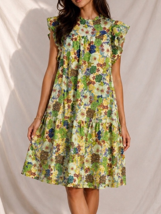 Momni Dresses & Skirts - floral dress, featuring ruffle sleeves and a tiered skirt medium